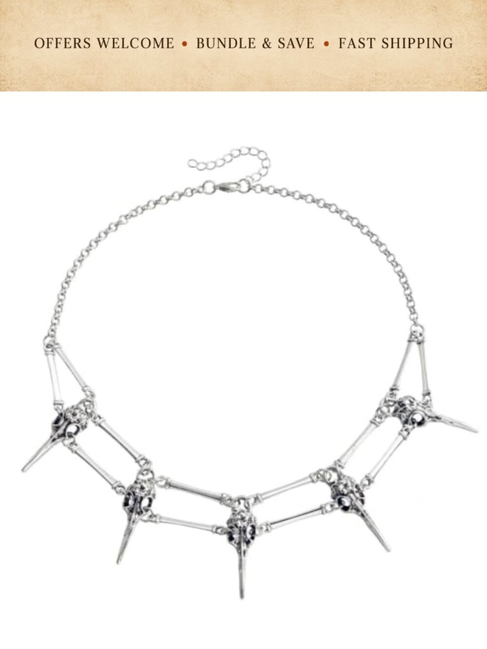 Raven Skull Choker Necklace Alloy Gothic Halloween Cosplay Jewelry
